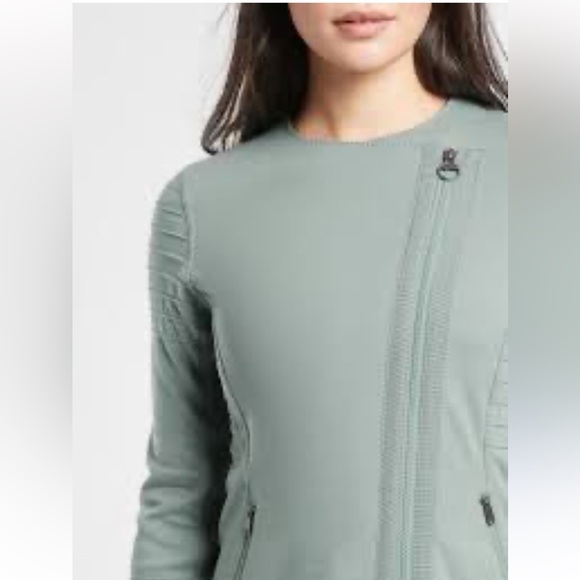 Athleta Small Tiffany Blue Work Out Moto Ribbed Jacket Zipper Front Zip Pockets - Picture 3 of 16